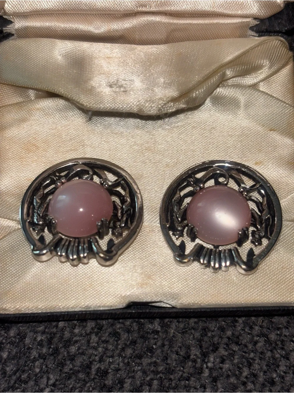 Vintage Hickok Pink Moonstone Cabochon Cufflinks with Silver Frame